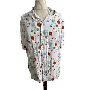 Porter & Ash Men's Linen Blend Floral Short Sleeve Button Up Medium